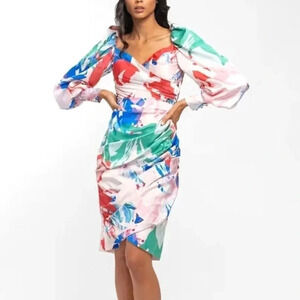 Mandira Wirk Multi Color Satin Printed Draped Dress